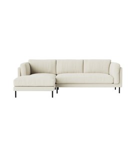 Munich Left-Hand Ecru Plain Fabric Corner Sofa with Black Steel Legs