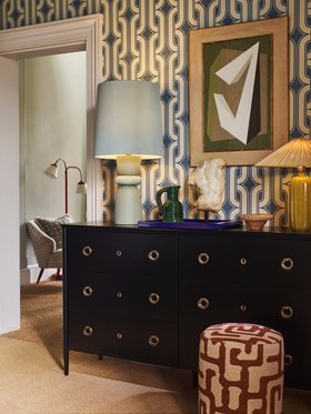 Reyna Six-Drawer Charcoal Mango Wood & Brass Chest of Drawers