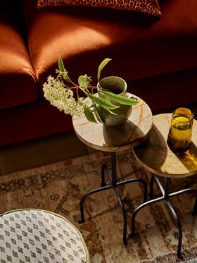Kyla Brown Marble & Black Steel Side Table