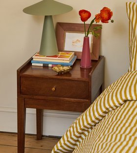 Newham Dark-Stained Mango Wood & Brass Bedside Table