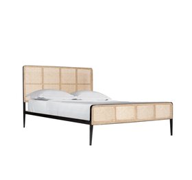 Petersham Charcoal Steel & Natural Rattan Double Bed