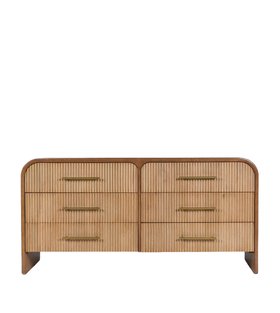 Linn Six-Drawer Chest of Drawers Dark Stained Mango & Brass