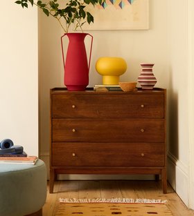 Newham Three-Drawer Dark Stained Mango Wood & Brass Chest of Drawers