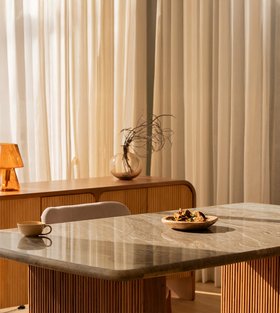Hiro Solid Acacia Wood & Marble Dining Table