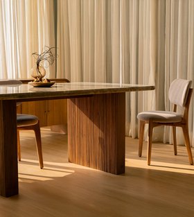 Hiro Solid Acacia Wood & Marble Dining Table
