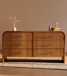 Linn Six-Drawer Dark Stained Mango Wood & Brass Chest of Drawers