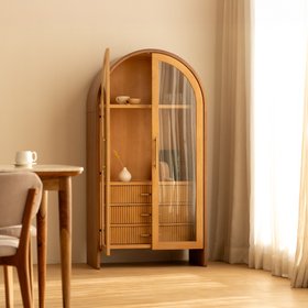 Linn Three-Drawer Dark Stained Mango Wood & Brass Display Cabinet