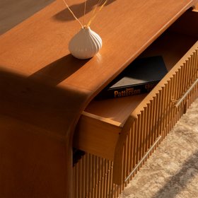 Linn Six-Drawer Dark Stained Mango Wood & Brass Chest of Drawers
