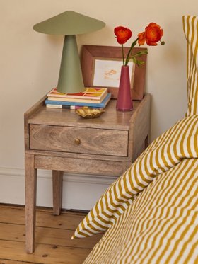 Newham Natural Oak-Stained Mango Wood & Brass Bedside Table