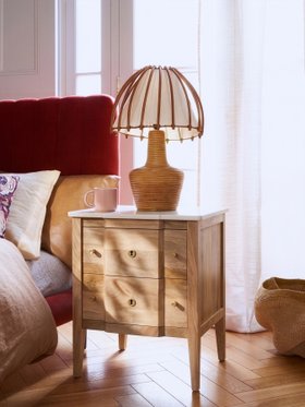 Duval Two-Drawer Natural Mango Wood & Marble Bedside Table