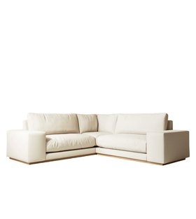 Denver Five-Seater Ecru Plain Fabric Corner Sofa With Light Wood Plinth