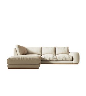 Denver Left-Hand Ecru Plain Fabric Corner Sofa With Light Wood Plinth