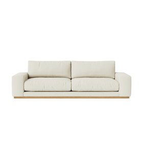 Denver Four-Seater Ecru Plain Fabric Sofa With Light Wood Plinth