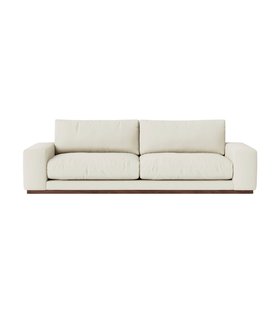 Denver Four-Seater Ecru Plain Fabric Sofa With Dark Wood Plinth