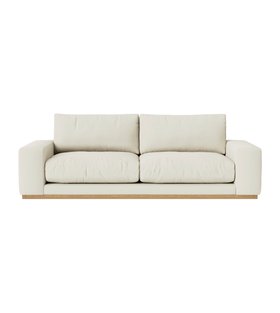Denver Three-Seater Ecru Plain Fabric Sofa With Light Wood Plinth