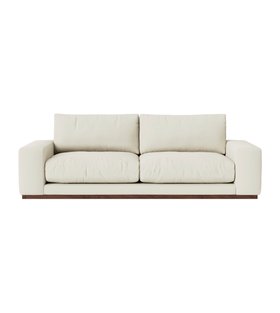 Denver Three-Seater Ecru Plain Fabric Sofa With Light Wood Plinth