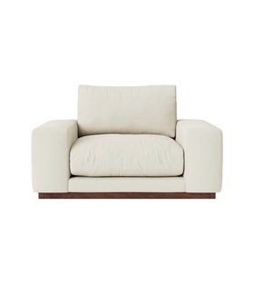 Denver Love Seat Ecru Plain Fabric Sofa With Dark Wood Plinth