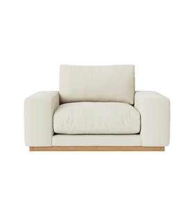 Denver Love Seat Ecru Plain Fabric Sofa With Light Wood Plinth
