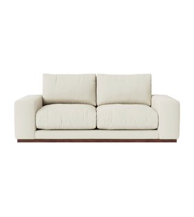 Denver Two-Seater Ecru Plain Fabric Sofa With Dark Wood Plinth