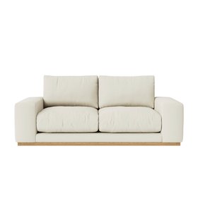 Denver Two-Seater Ecru Plain Fabric Sofa With Light Wood Plinth
