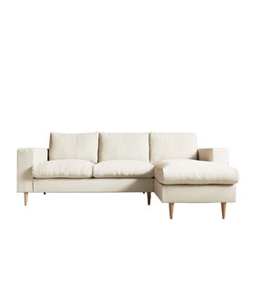 Evesham Right-Hand Ecru Plain Fabric Corner Sofa With Light Wood Legs