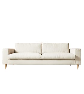 Evesham Three-Seater Ecru Plain Fabric Sofa With Light Wood Legs