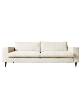 Evesham Three-Seater Ecru Plain Fabric Sofa With Dark Wood Legs