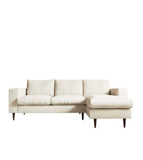 Evesham Right-Hand Ecru Plain Fabric Corner Sofa With Dark Wood Legs