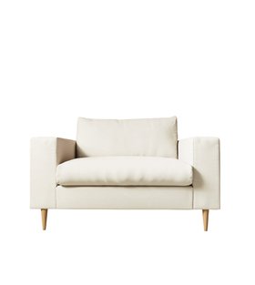 Evesham Love Seat Ecru Plain Fabric Sofa With Light Wood Legs