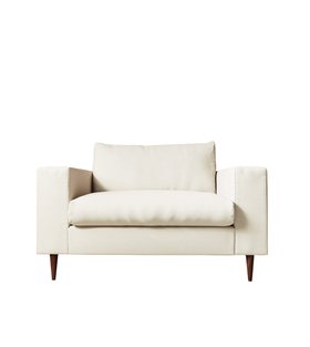 Evesham Love Seat Ecru Plain Fabric Sofa With Dark Wood Legs