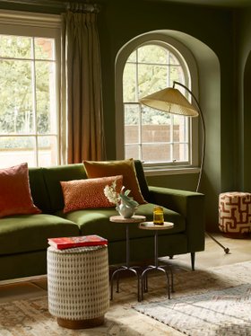 Evesham Three-Seater Easy Velvet Fern Fabric Sofa With Dark Wood Legs