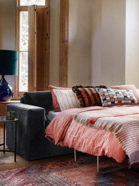Evesham Three-Seater Easy Velvet Granite Plain Fabric Sofa Bed