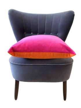 Bright Pink Velvet Cushion with Burnt Orange