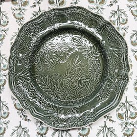 Arabesque 'Large Round Dish' Serving Plate crackle glazed in 'Seaweed' by Sthal of Sweden