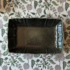 Arabesque 'Large Gratin Dish' crackle glazed in 'Shadow' by Sthal of Sweden