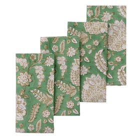 Napkins 'Yamini Sage' Hand Block Printed Cotton Set of Four by Bungalow of Denmark