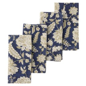 Napkins 'Yamini Midnight' Hand Block Printed Cotton Set of Four by Bungalow of Denmark