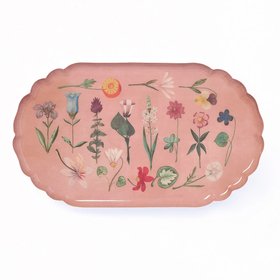 Enamel Tray 'Festival of Flowers - Pink' Oval with Scallop Edge by Roomytown UK
