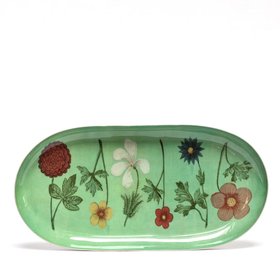Enamel Tray 'Festival of Flowers - Green' Oval by Roomytown UK