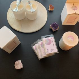 Lifestyle set up of The Good Aura Company Candles and Wax Melts being made