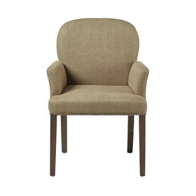 Stafford Linen Dining Chair with Arms In Wild Oats Wide Herringbone