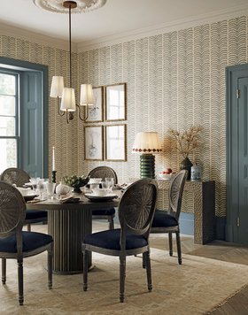 Dining Room Lifestyle, Areca Wallpaper Warm Celadon