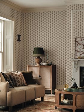 Living Room Lifestyle, Ocellus Wallpaper Spruce