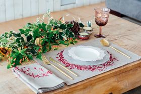 Set of Two Pure Linen Christmas Placemats