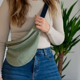 Sage Green Linen Cross Body Bag