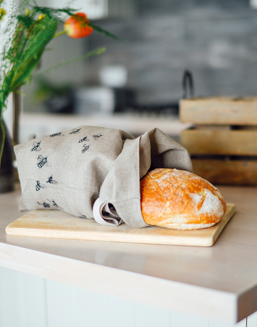 Linen Bee Bread Bag from the Honey Bee Collection by Helen Round