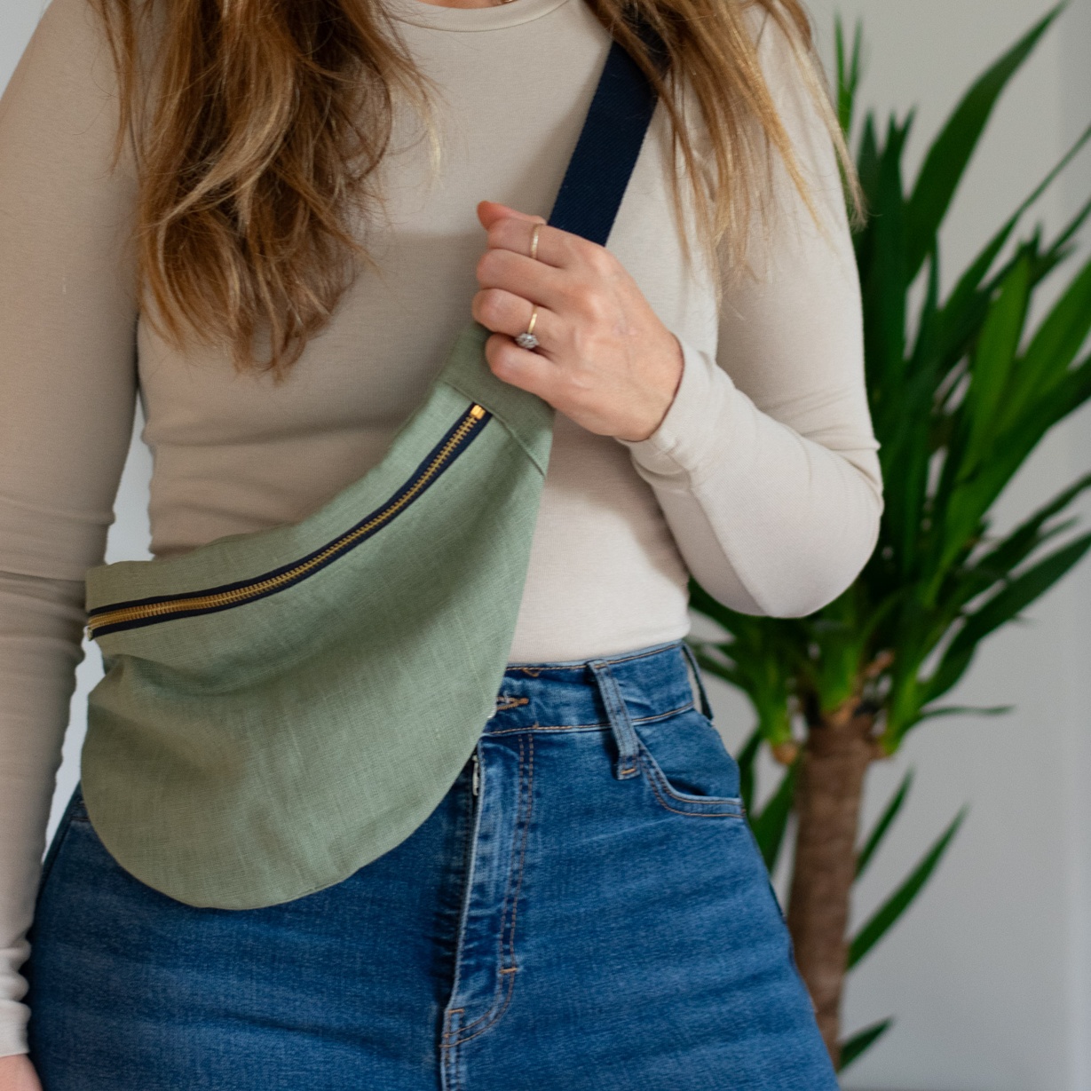 Sage Green Linen Cross Body Bag