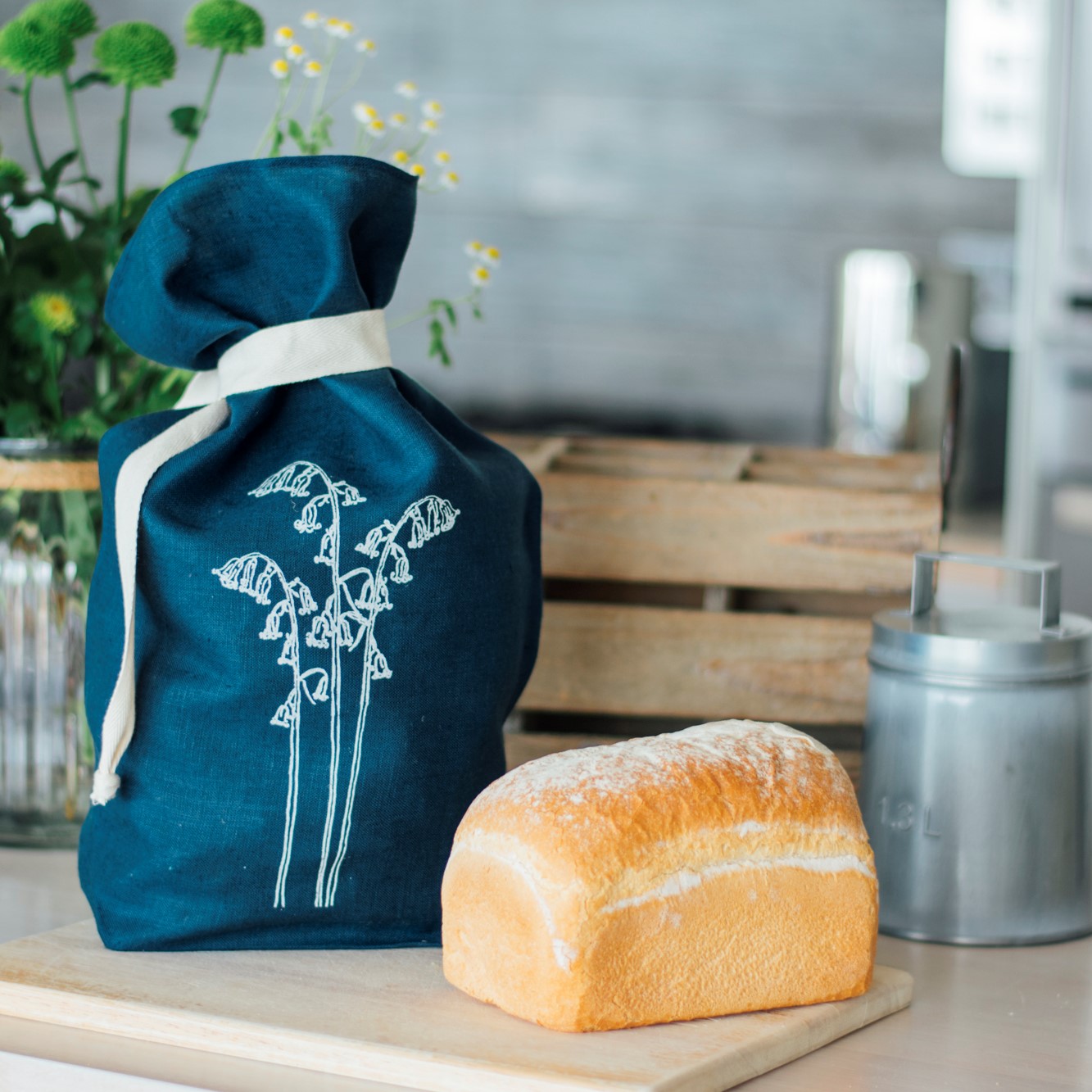 Navy Linen Bread Bag - Bluebell Collection