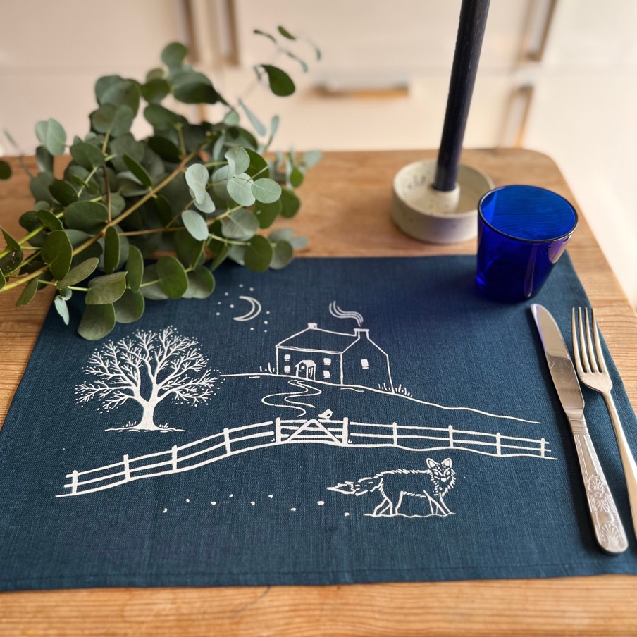 Winter Fox Navy Linen Placemats - Set of two