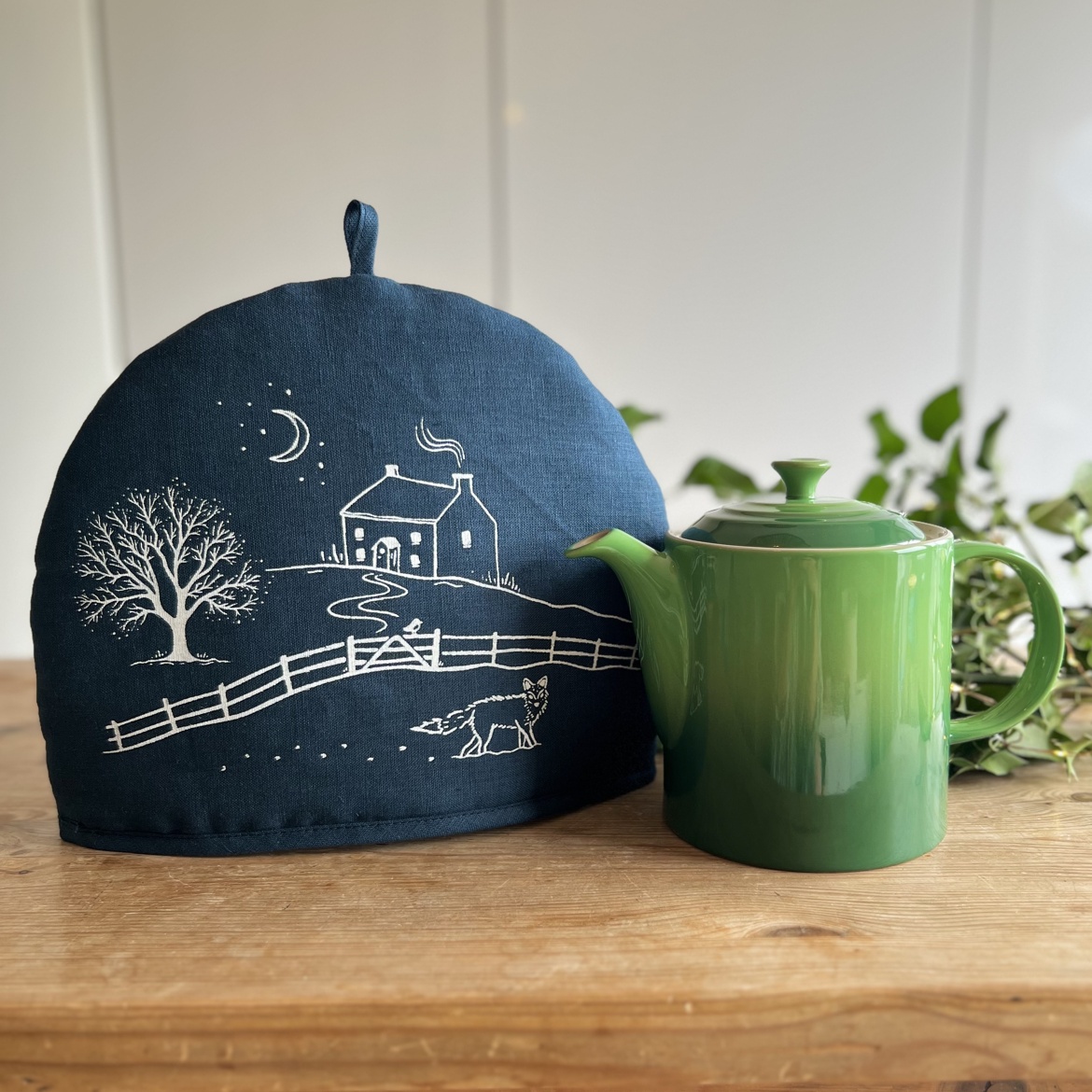 Winter Fox Dark Navy Linen Tea Cosy